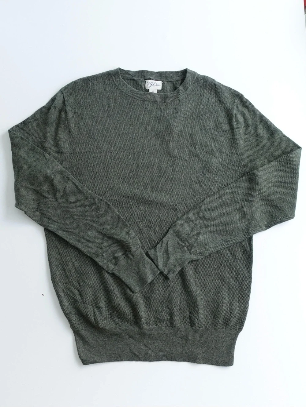 J. Crew Men's Crewneck Sweater in Olive Green | Small